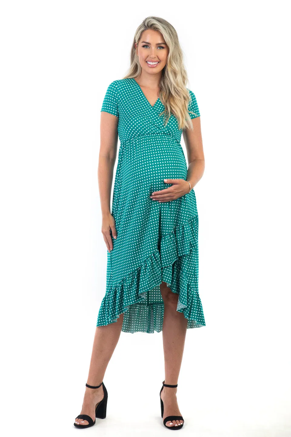Maternity and Nursing Surplice Short Sleeve Polka Dot Dress