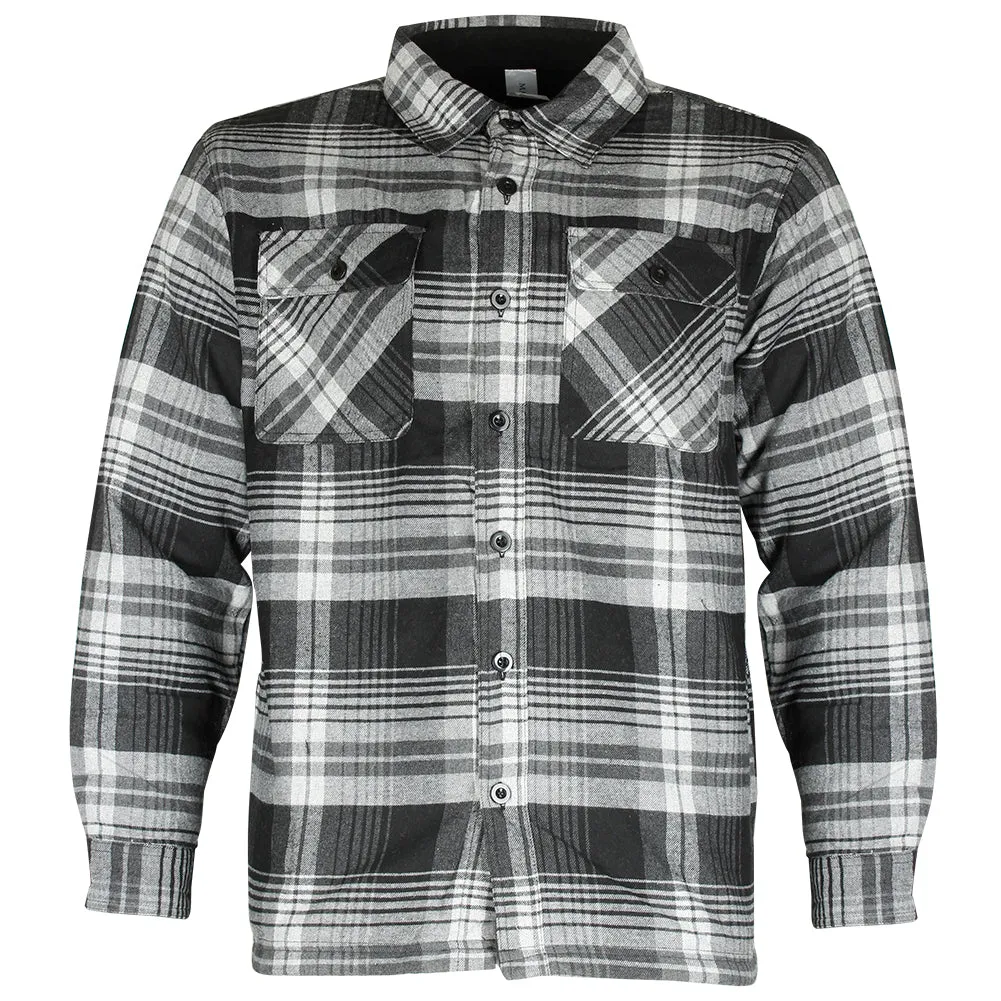 Maxxsel Men's Fleece Lined Button Front Side Pockets Flannel Plaid Shirt Jacket