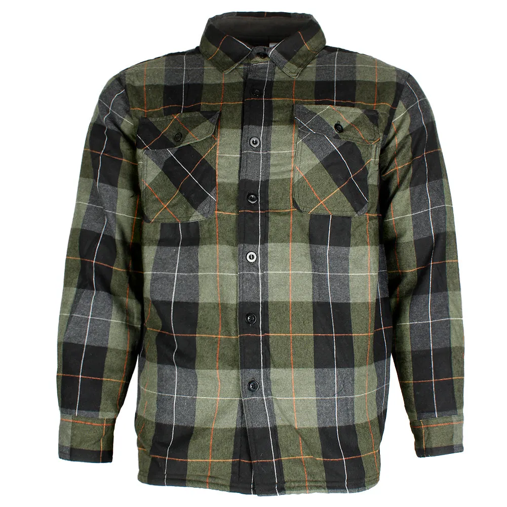 Maxxsel Men's Fleece Lined Button Front Side Pockets Flannel Plaid Shirt Jacket