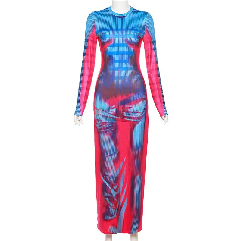 MB FASHION Long-Sleeve Bodycon Maxi Dress with Crew Neckline 4817LY