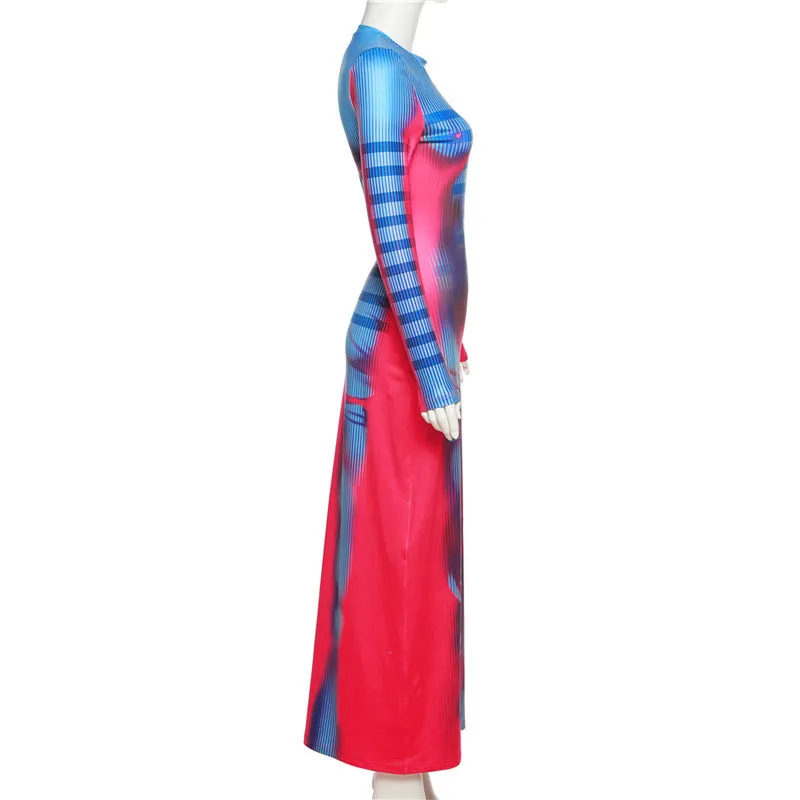 MB FASHION Long-Sleeve Bodycon Maxi Dress with Crew Neckline 4817LY