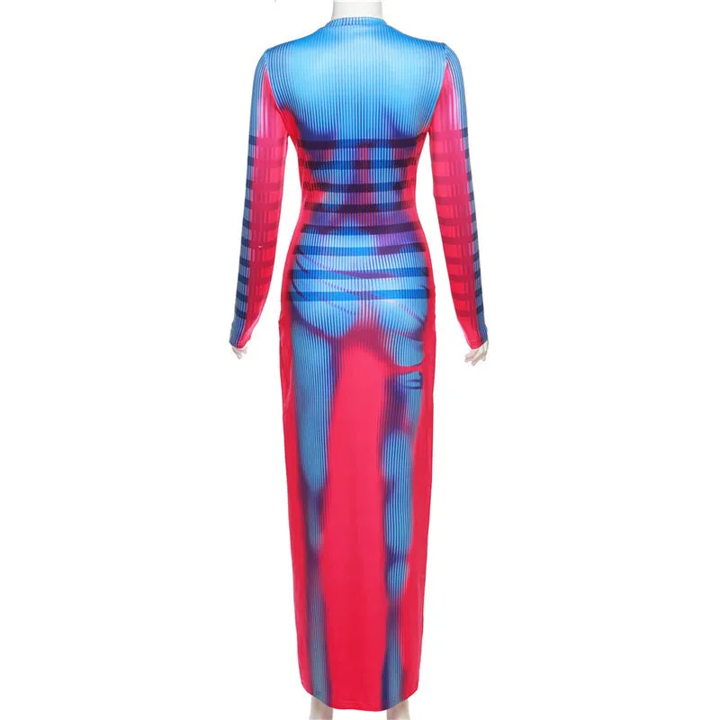 MB FASHION Long-Sleeve Bodycon Maxi Dress with Crew Neckline 4817LY