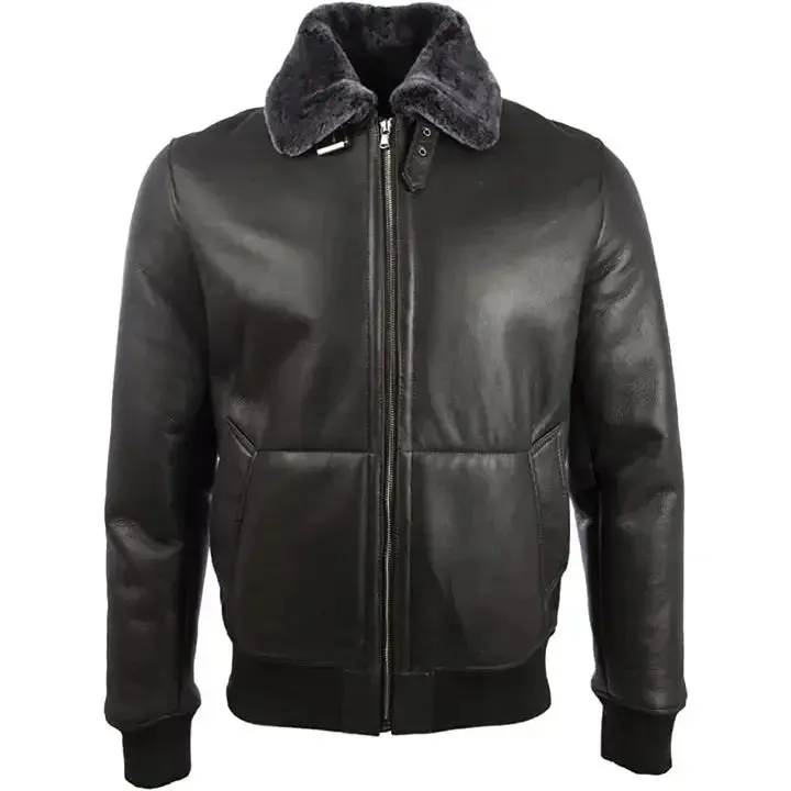 Men's Shearling Leather Pilot Aviator Bomber Jacket