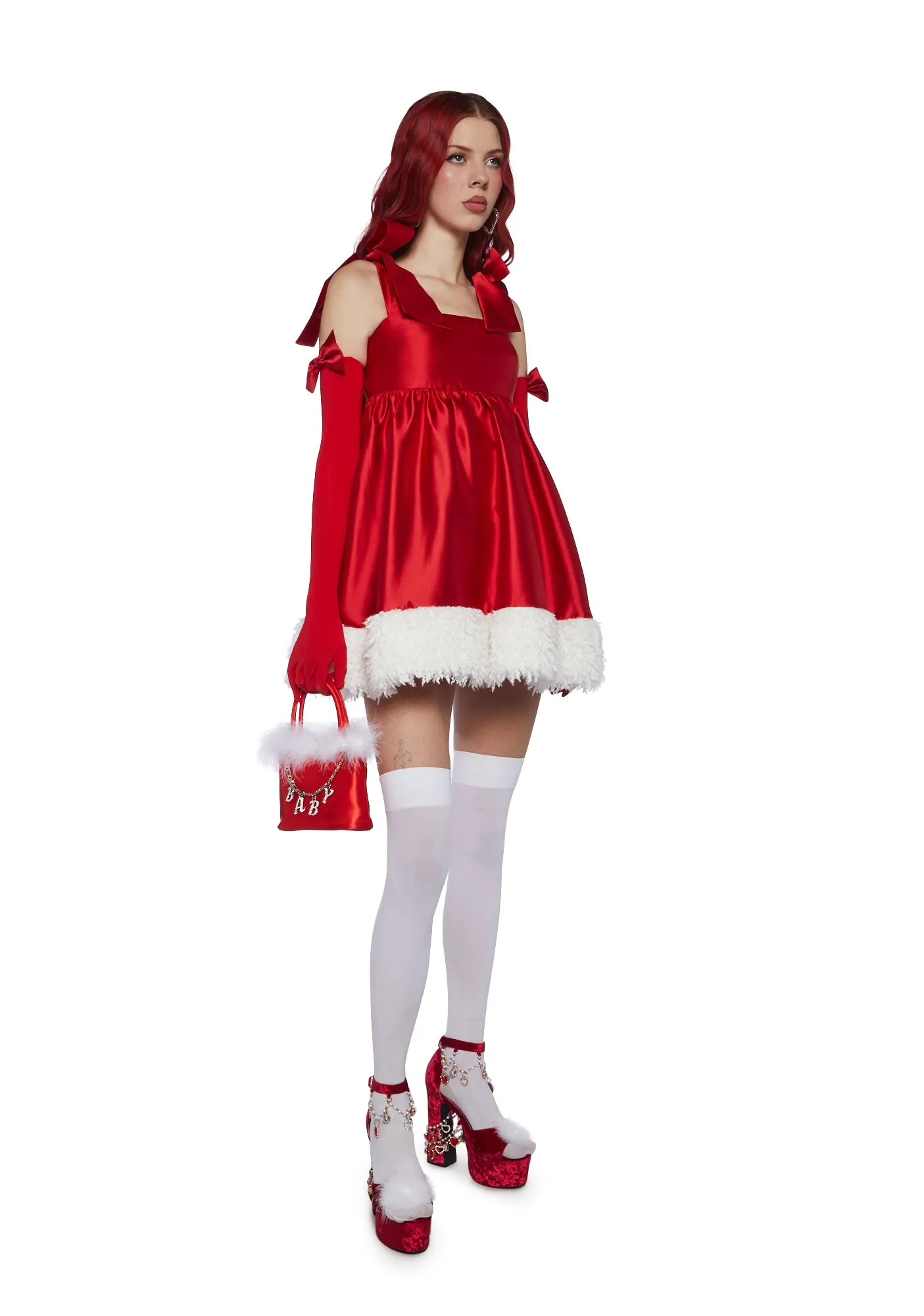 Merry Provocative Babydoll Dress And Gloves Set