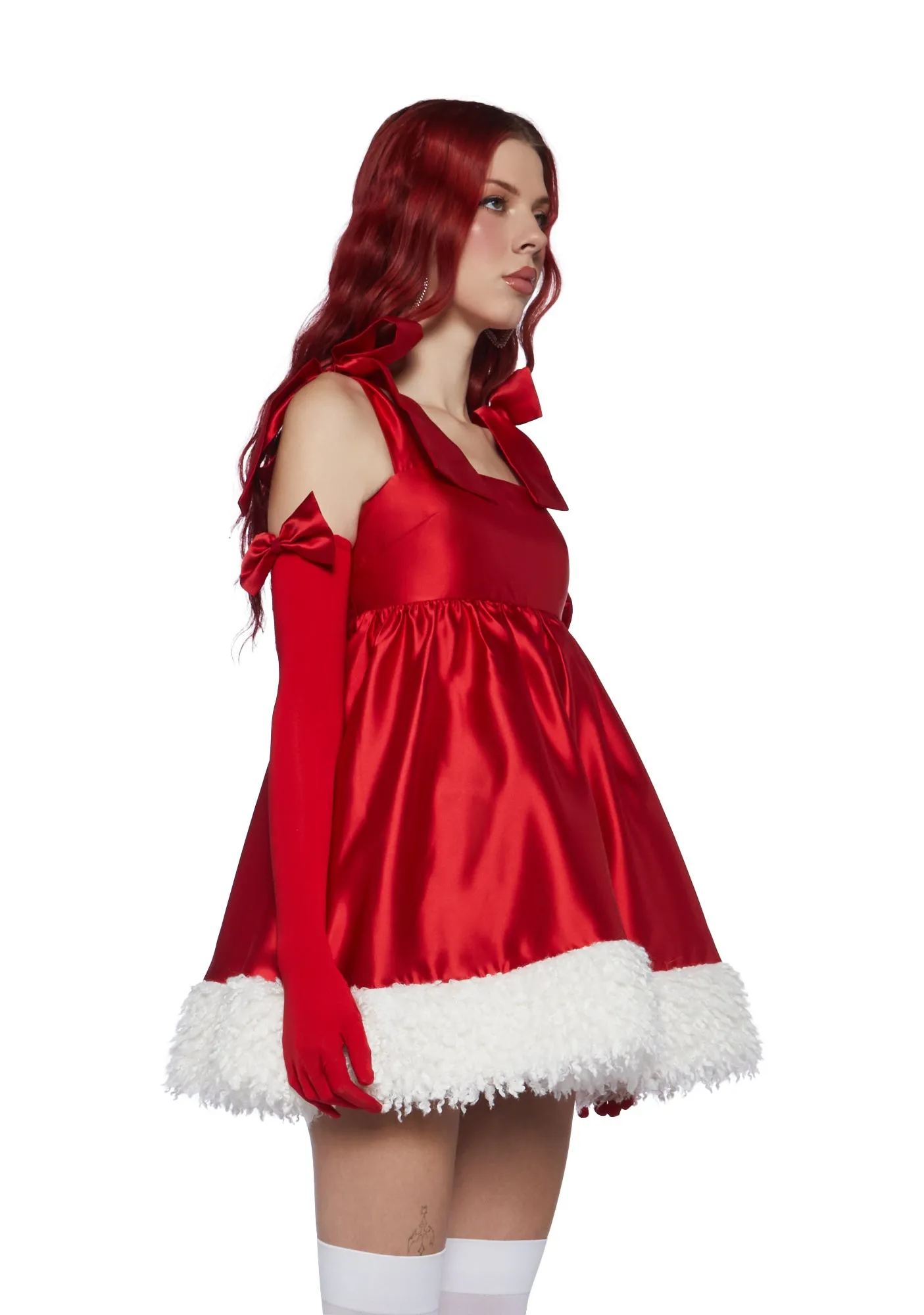 Merry Provocative Babydoll Dress And Gloves Set