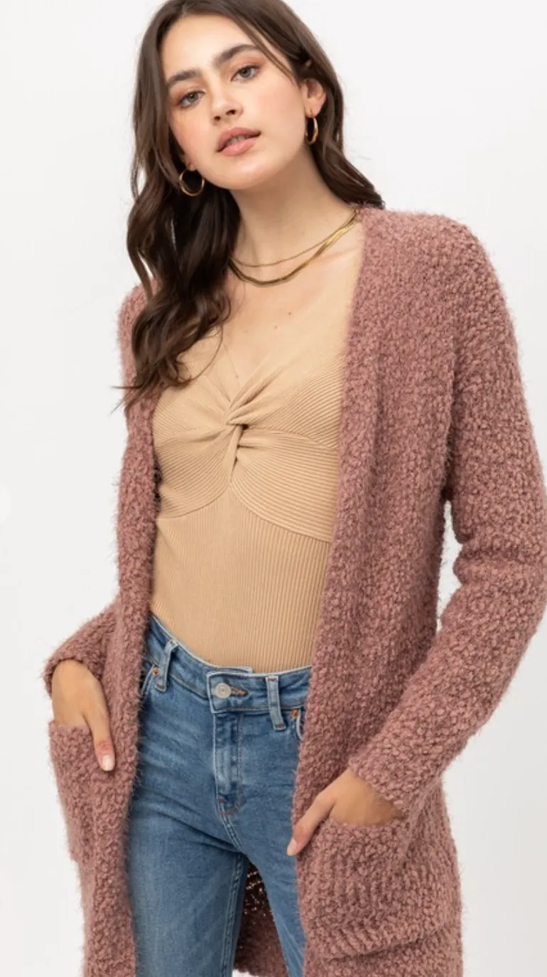 Mid Line Popcorn Open Cardigan