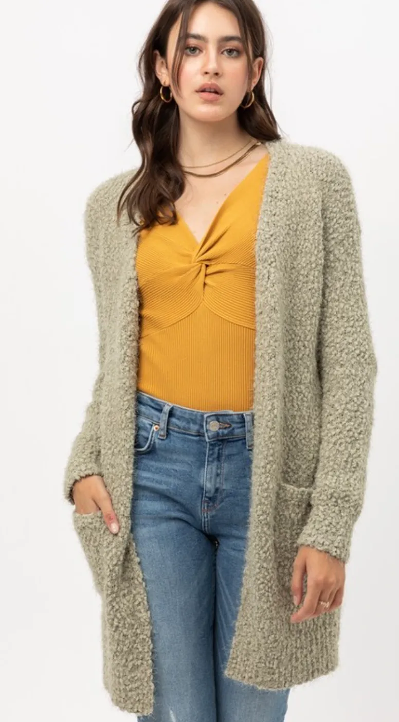 Mid Line Popcorn Open Cardigan