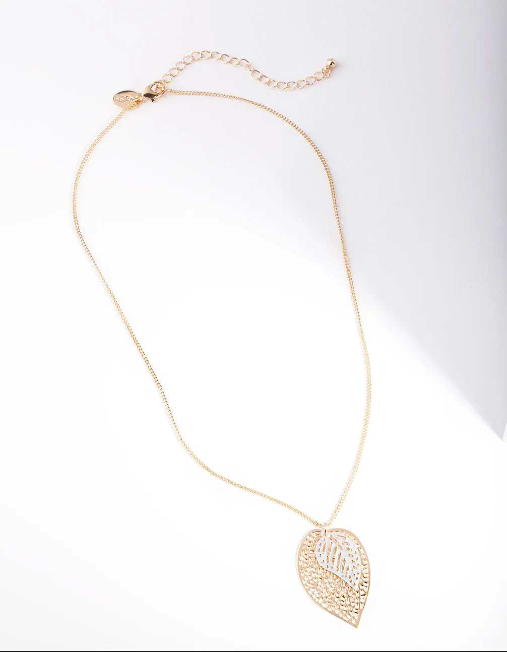 Mixed Metal Cutout Layer Leaf Necklace