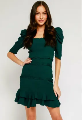 Naomi Green Smocked Puff Sleeve Mini Dress