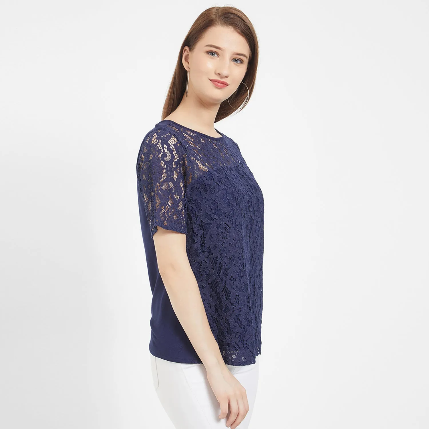 Navy Lace Top