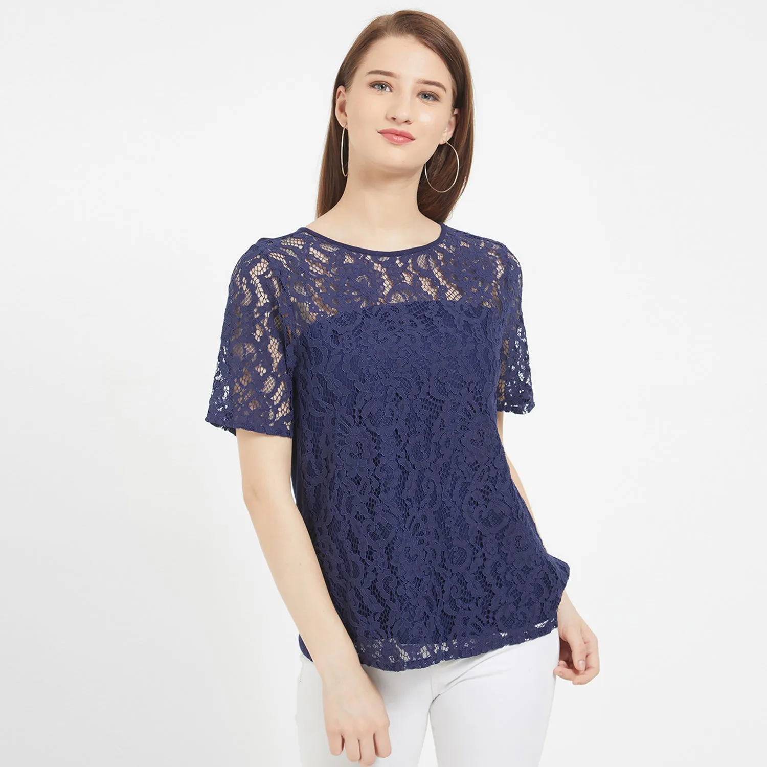 Navy Lace Top