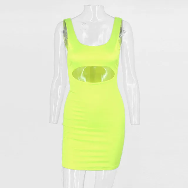 Neon cutout bodycon mini dress