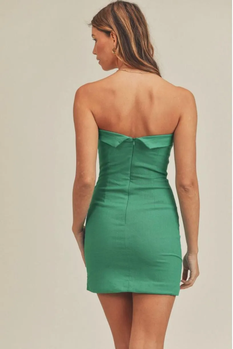 On My Mind Green Strapless Mini Dress