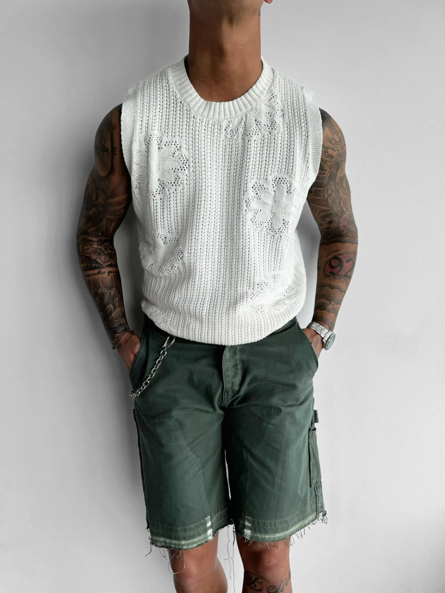 Oversize Flowers Knit Tank Top - Ecru