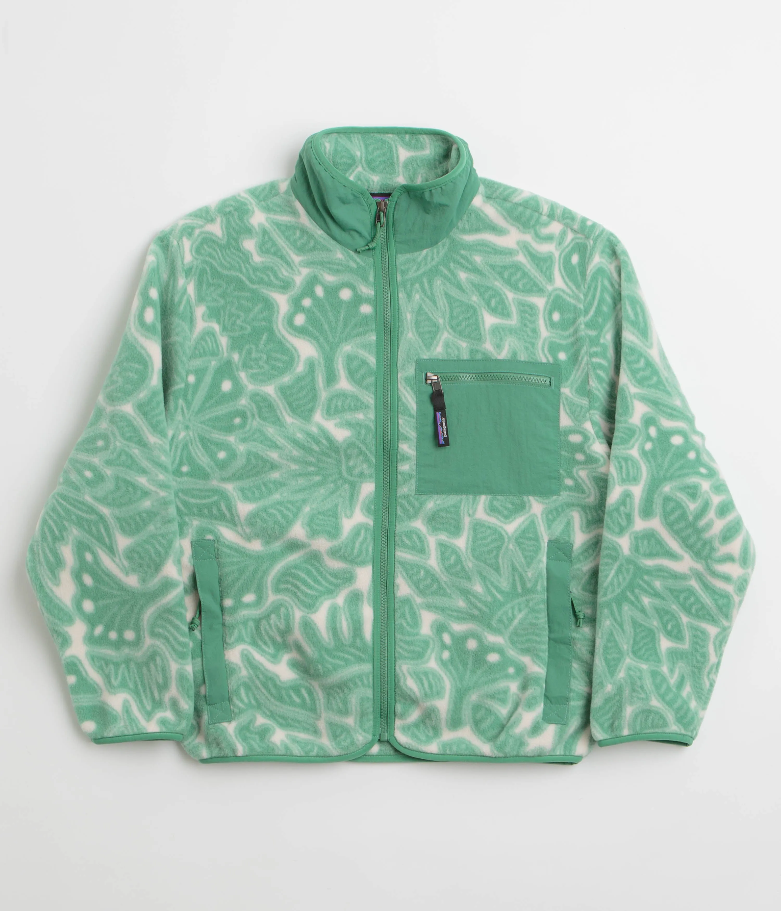 Patagonia Womens Synchilla Fleece Jacket - Bees and Flowers: Heartleaf Green