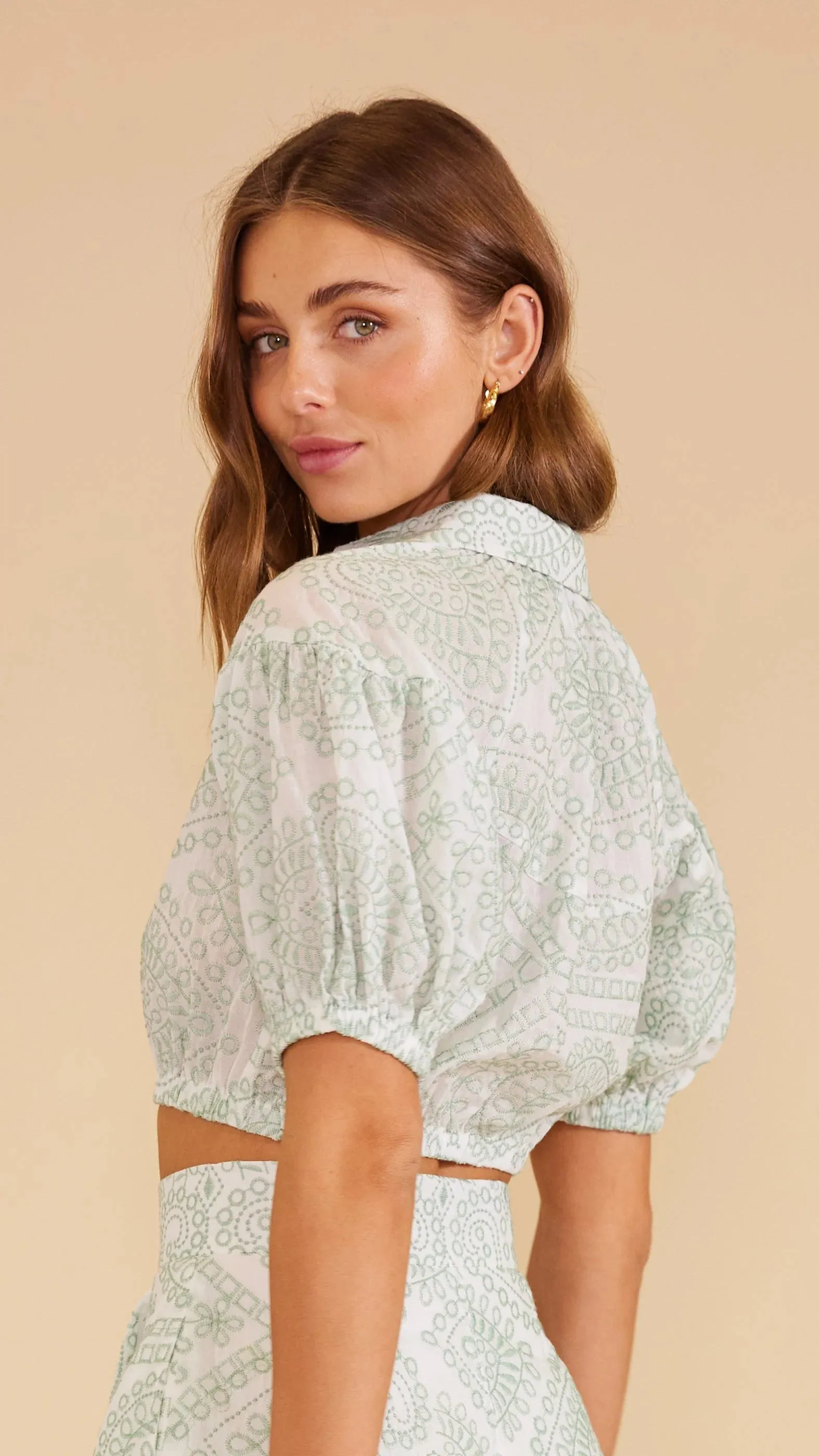 Phoebe Broidery Top White/Aqua