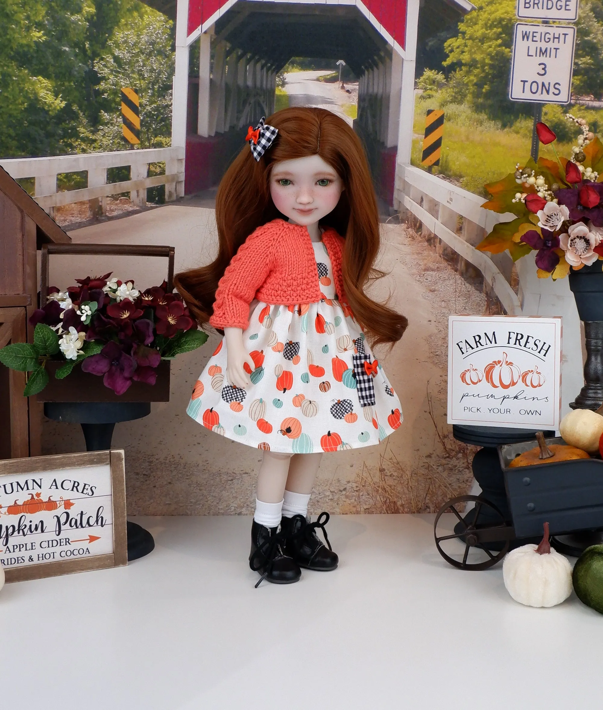 Pick your Pumpkin - dress with sweater & boots for Ruby Red Fashion Friends doll