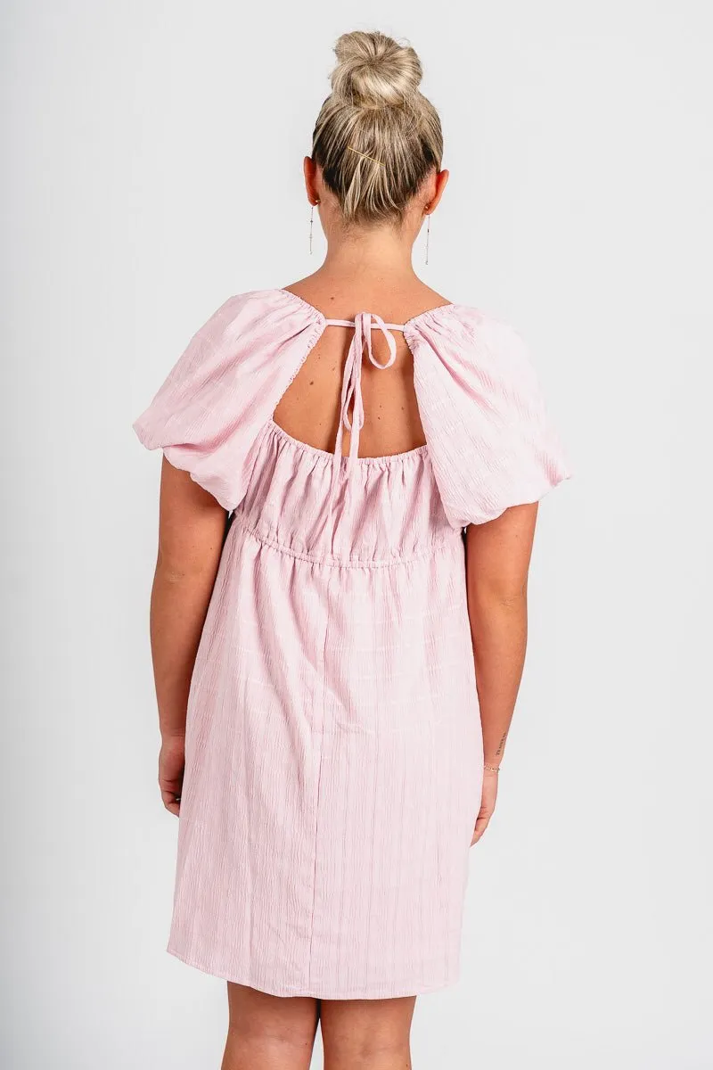 Puff sleeve babydoll dress pink