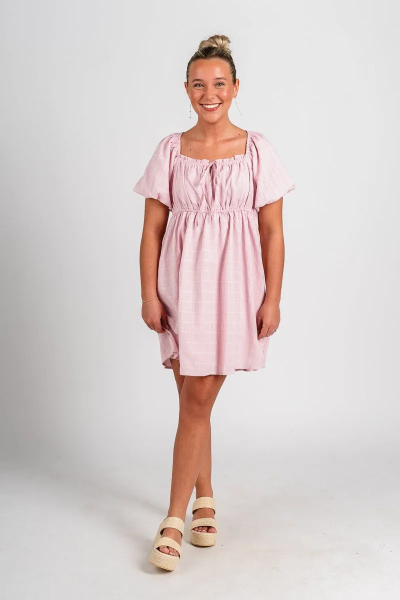 Puff sleeve babydoll dress pink