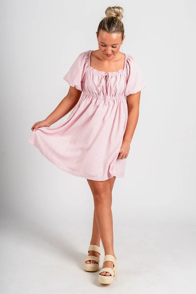 Puff sleeve babydoll dress pink