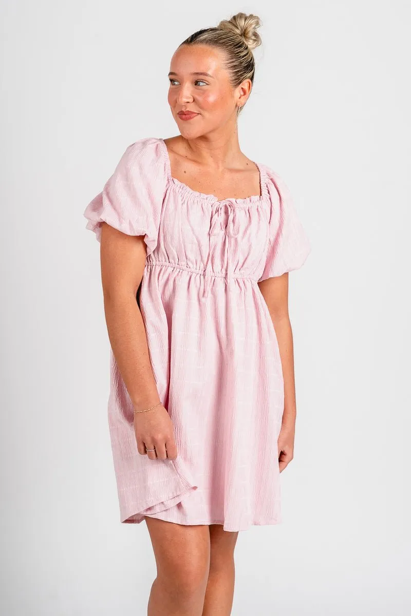 Puff sleeve babydoll dress pink