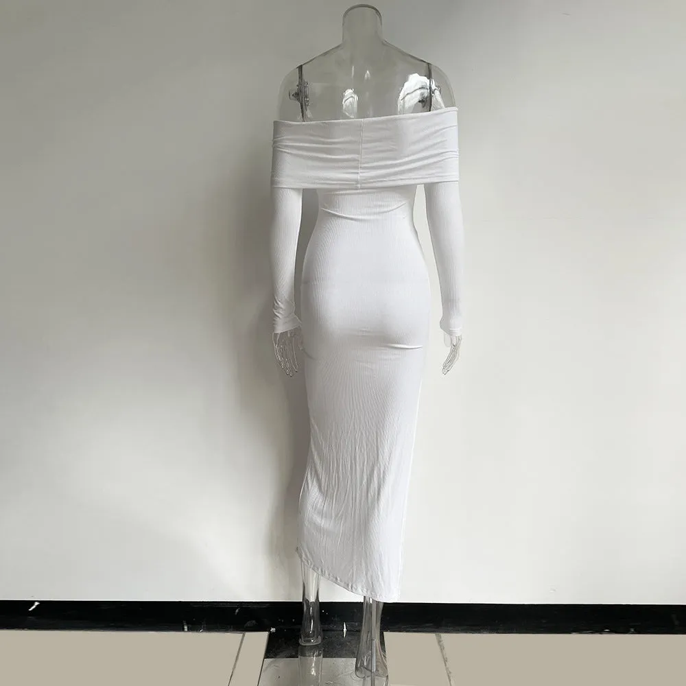 Purpdrank - Solid Color Long Sleeve Off Shoulder Bodycon Maxi Dress Autumn Exotic Tight Elegant Party Luxury Fashion Sexy Dresses Women