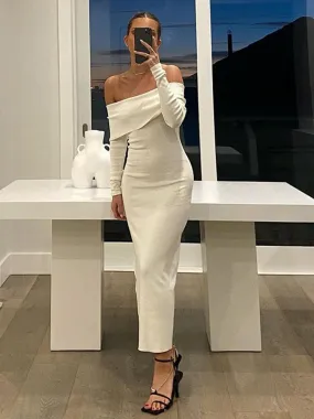 Purpdrank - Solid Color Long Sleeve Off Shoulder Bodycon Maxi Dress Autumn Exotic Tight Elegant Party Luxury Fashion Sexy Dresses Women
