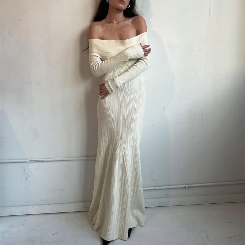 Purpdrank - Solid Color Long Sleeve Off Shoulder Bodycon Maxi Dress Autumn Exotic Tight Elegant Party Luxury Fashion Sexy Dresses Women