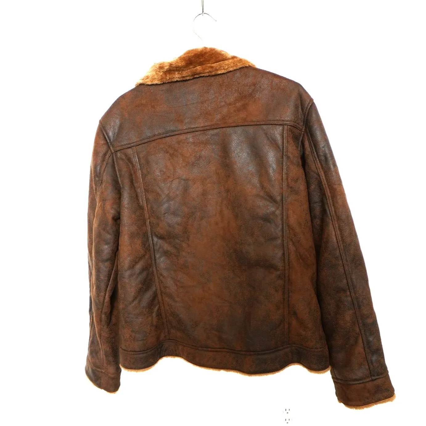 "Retail" Unknown Brand Faux Fur Lined Collar Aviator Leather Jacket Brown Men's