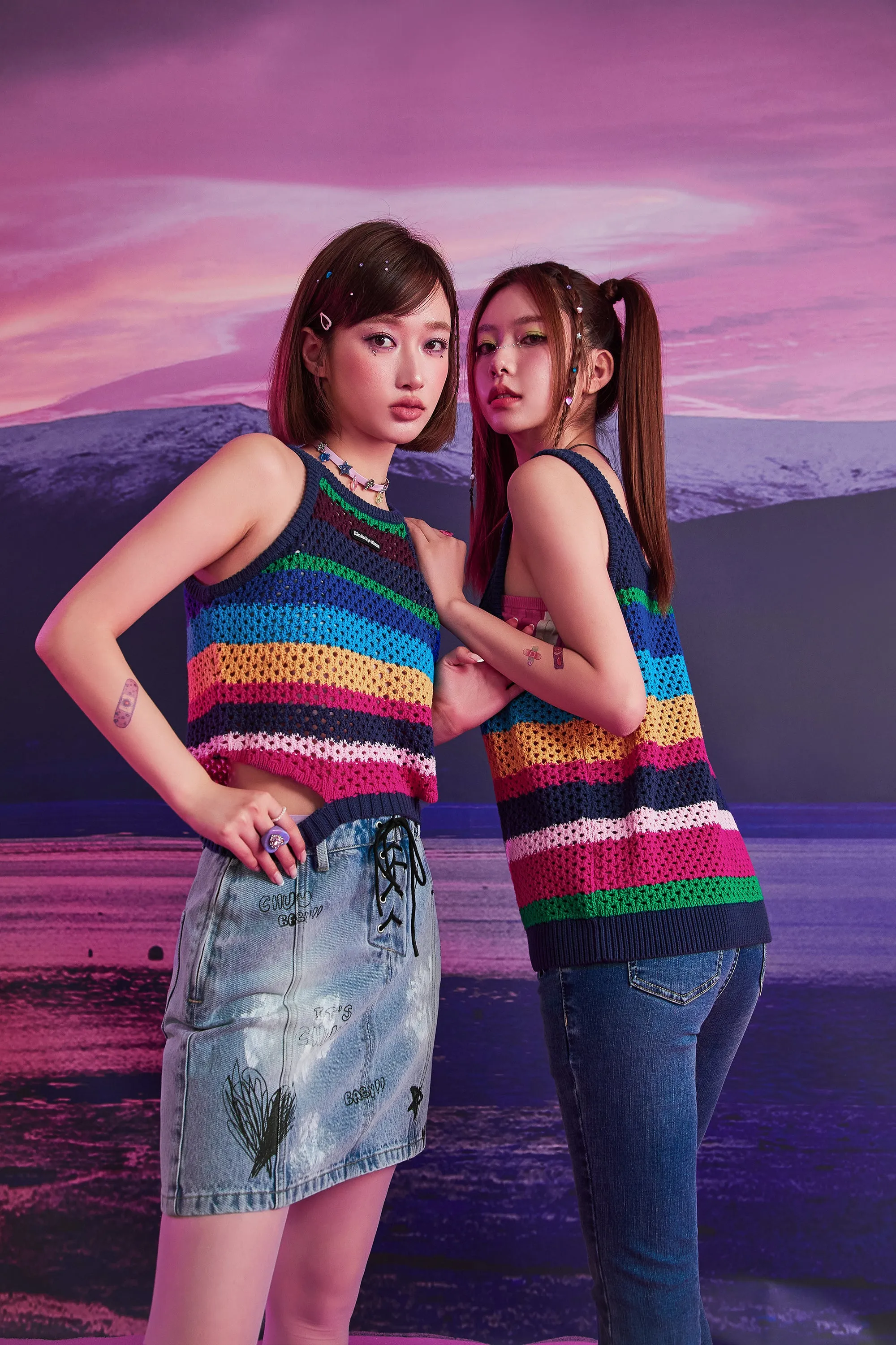 Rainbow Knit Side Slit Sleeveless Top