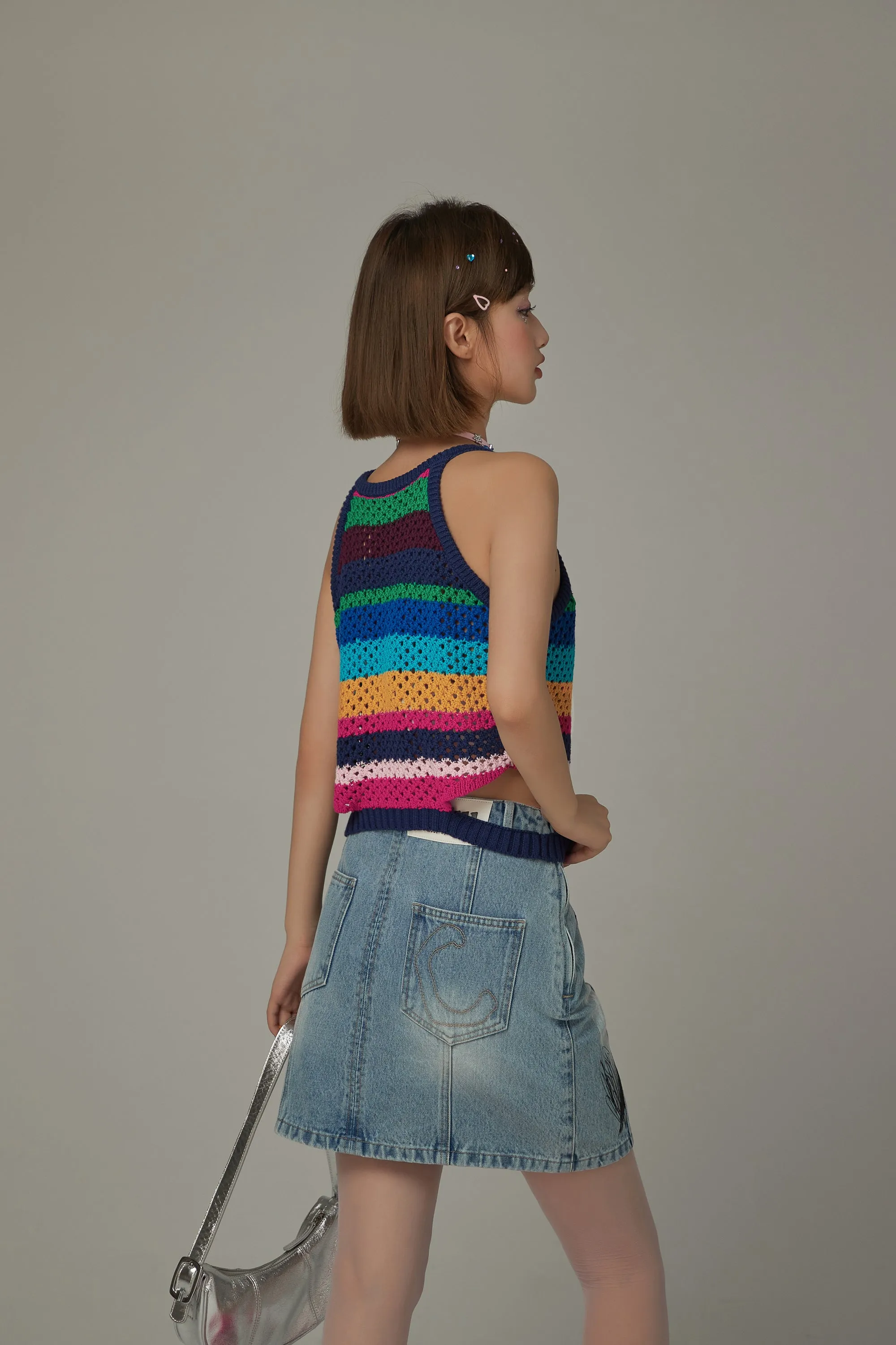 Rainbow Knit Side Slit Sleeveless Top