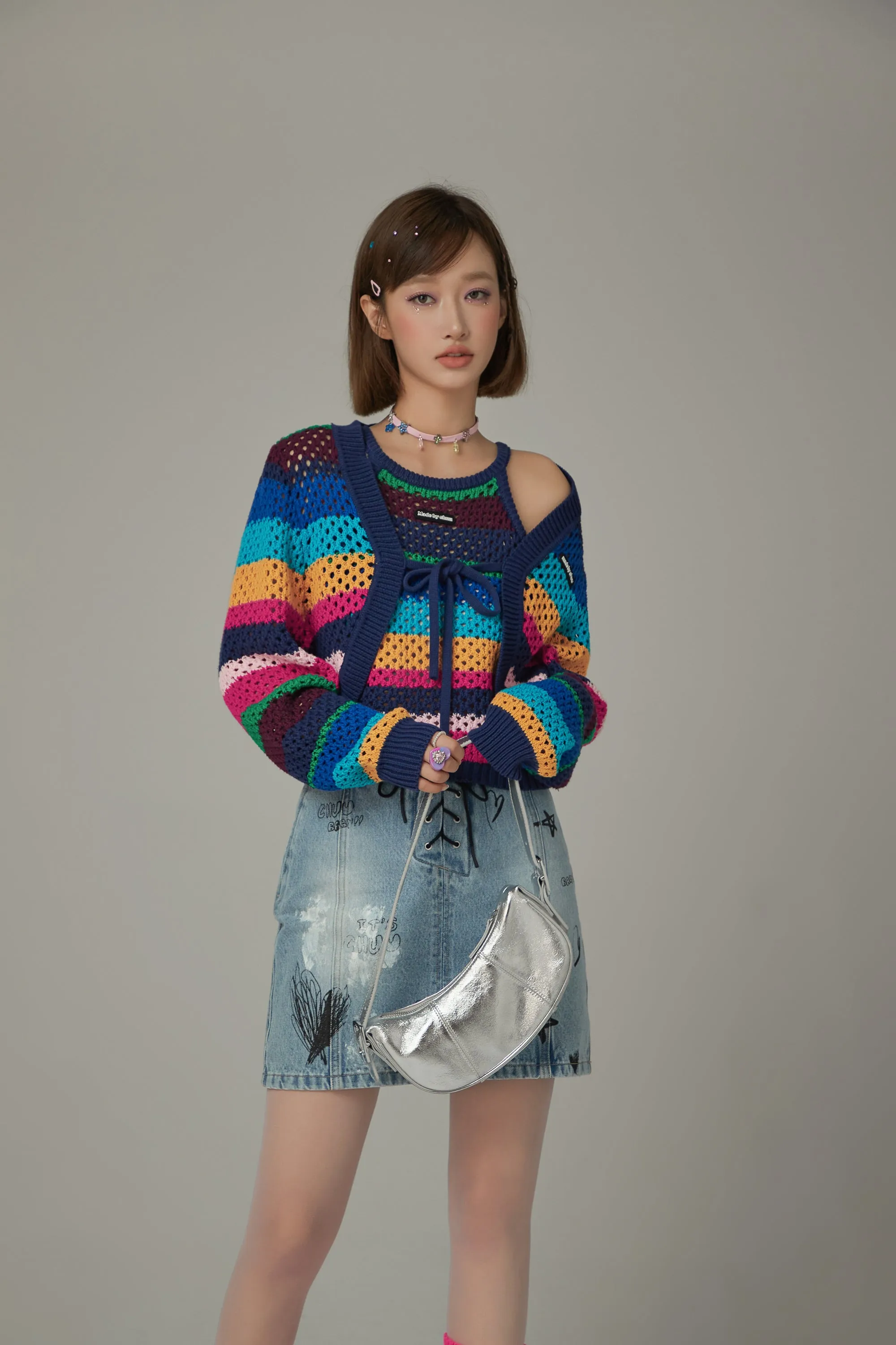 Rainbow Knit Side Slit Sleeveless Top