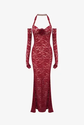 Red Lace Mermaid Maxi Dress