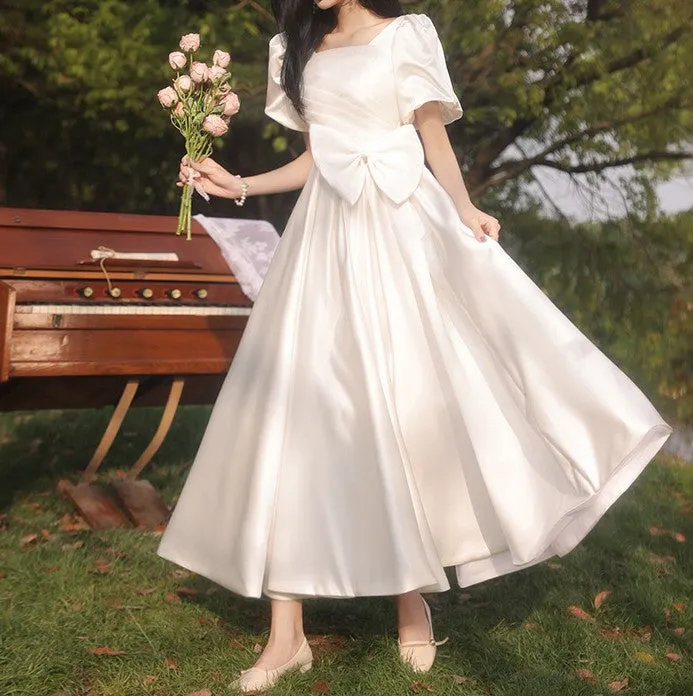 Retro 1950s Puff Sleeves Bridal Dress