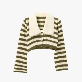 Retro Polo Striped Cropped Cardigan