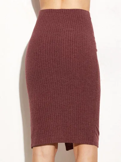 Ribbed side split bodycon skirt