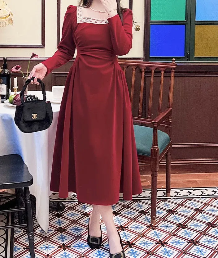 Royalcore Square Collar Velvet Dress