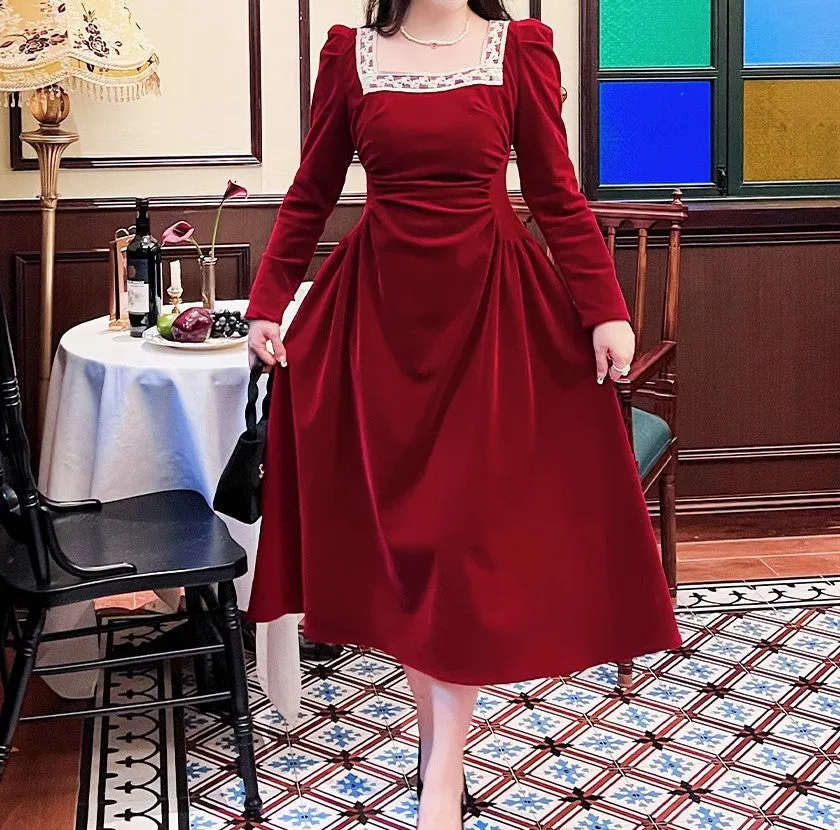 Royalcore Square Collar Velvet Dress
