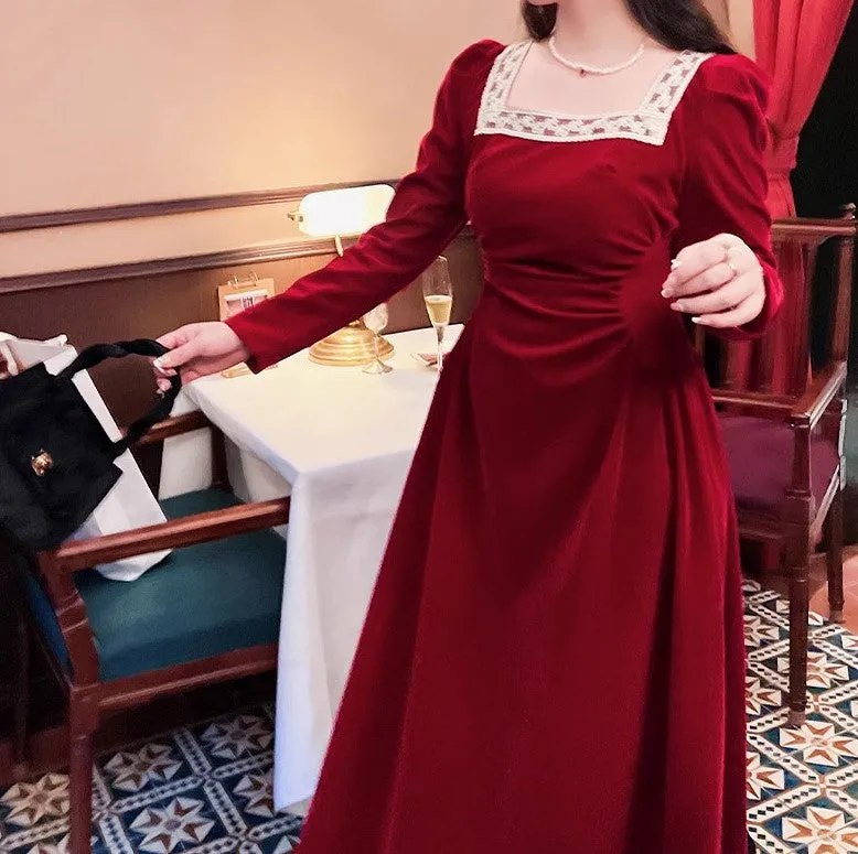 Royalcore Square Collar Velvet Dress