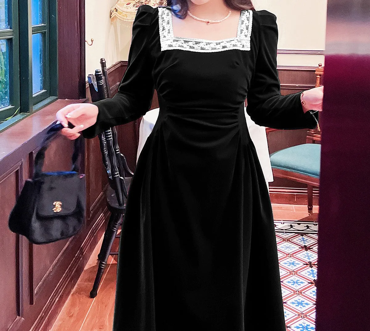 Royalcore Square Collar Velvet Dress