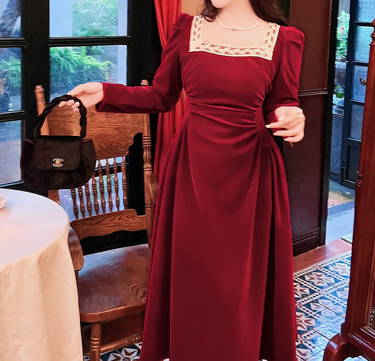 Royalcore Square Collar Velvet Dress