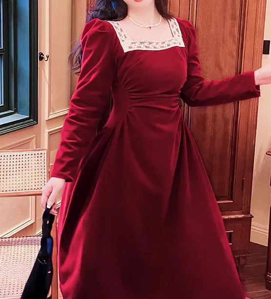 Royalcore Square Collar Velvet Dress