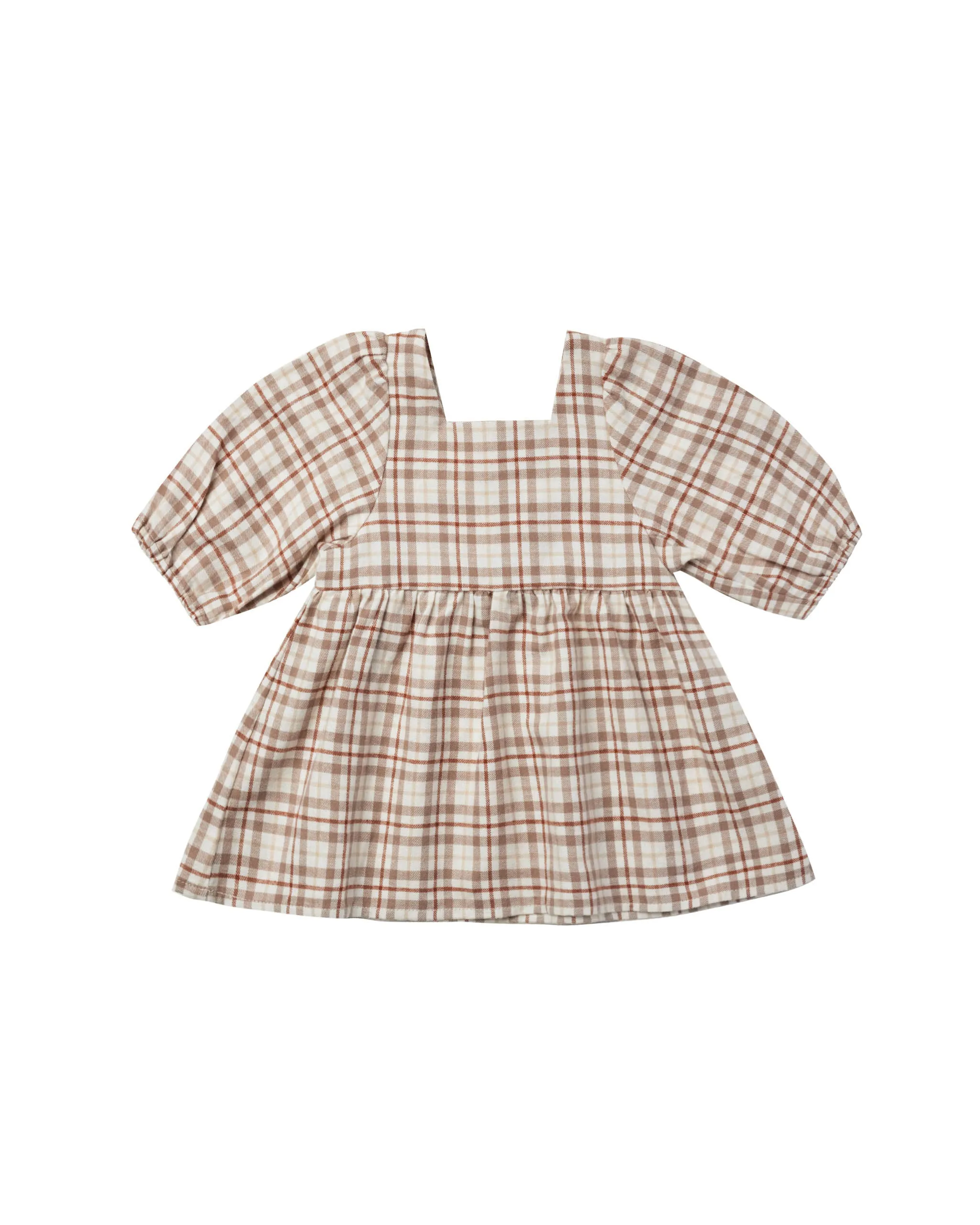 Rylee   Cru Gretta Babydoll Dress - Mocha Plaid - 18/24M, 2/3Y