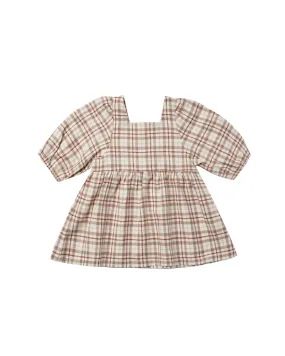 Rylee   Cru Gretta Babydoll Dress - Mocha Plaid - 18/24M, 2/3Y