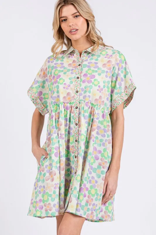 SAGE FIG Floral Babydoll Short Sleeves Dress