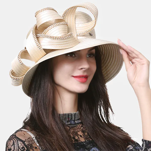 Satin Church Dress Hats with Rhinestone SD708