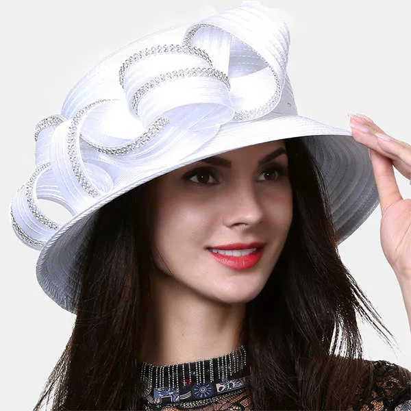 Satin Church Dress Hats with Rhinestone SD708