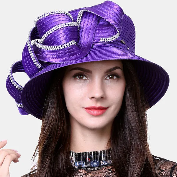 Satin Church Dress Hats with Rhinestone SD708