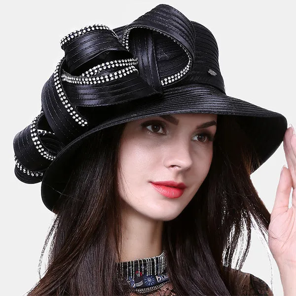 Satin Church Dress Hats with Rhinestone SD708