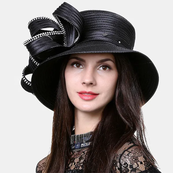 Satin Church Dress Hats with Rhinestone SD708